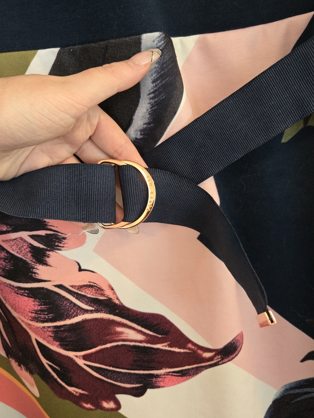 Ted Baker Navy Top Floral-Print Midi Dress with Pink Accents - Picture 5 of 5